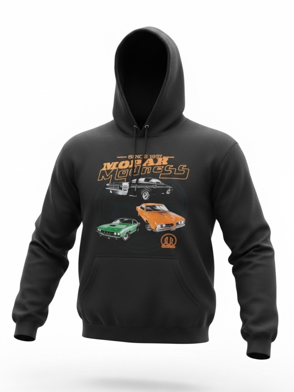 Black 'Muscle Mopar Madness' Graphic Hooded Sweatshirt Cars Racing Official Med